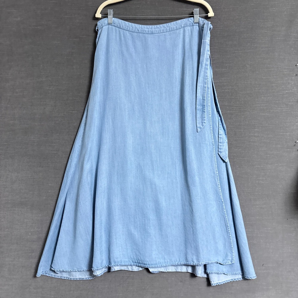 Chaps Skirt XL Blue Light Denim Chambray True Wrap Midi Retro Western Cottage